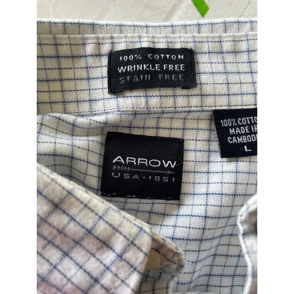 Arrow Shirt Men's LargeBlue Plaid Cotton‎ Long Sleeve Button Down